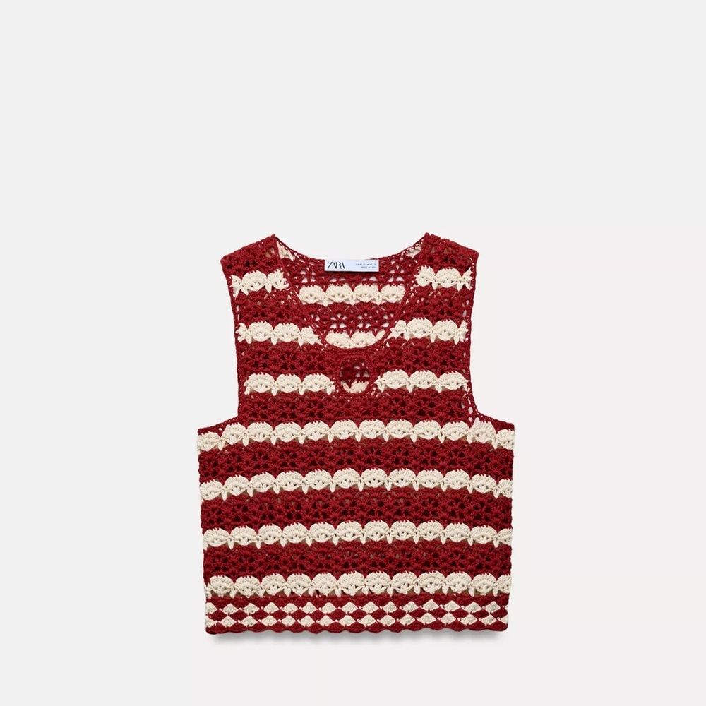Zara Red and Cream Striped Knit Tank Top